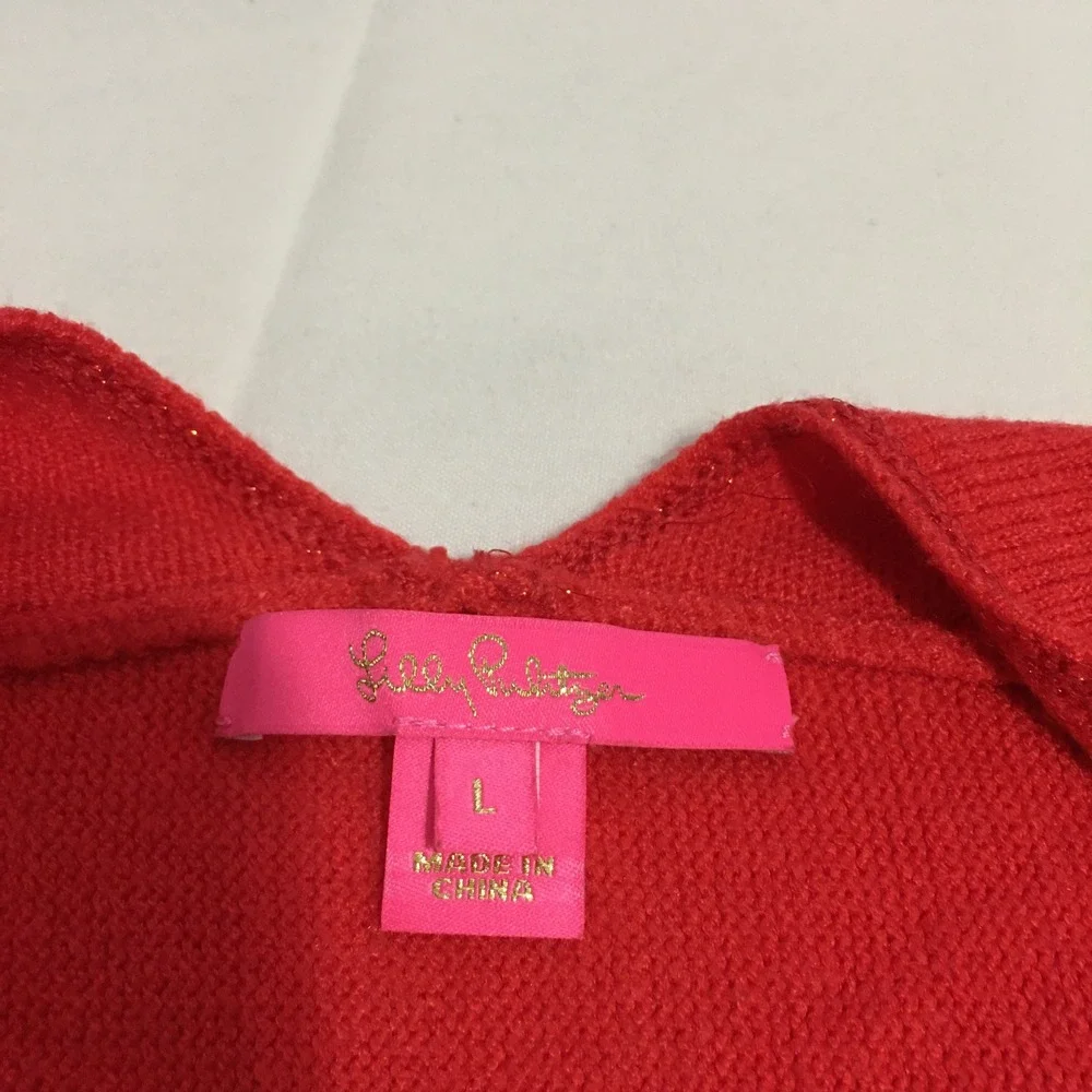 Lilly Pulitzer Womens Sevie Sweater Large Red Dolman Sleeve V-Neck